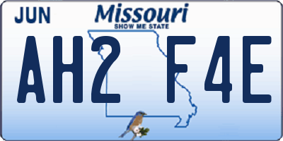 MO license plate AH2F4E