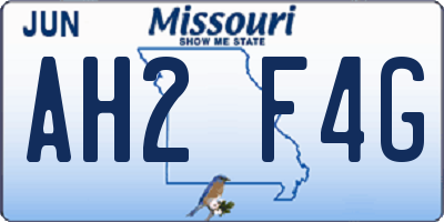 MO license plate AH2F4G