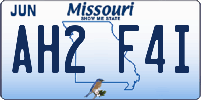 MO license plate AH2F4I