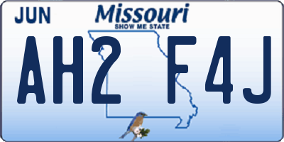 MO license plate AH2F4J