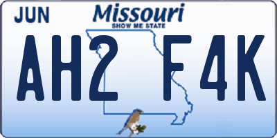 MO license plate AH2F4K