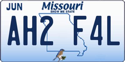 MO license plate AH2F4L