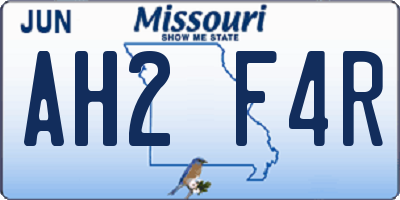 MO license plate AH2F4R