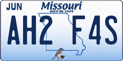 MO license plate AH2F4S