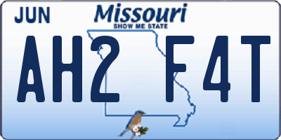 MO license plate AH2F4T