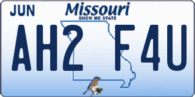 MO license plate AH2F4U