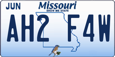 MO license plate AH2F4W