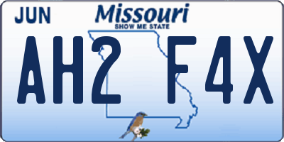 MO license plate AH2F4X