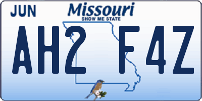 MO license plate AH2F4Z