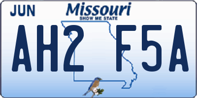 MO license plate AH2F5A