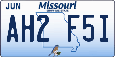 MO license plate AH2F5I