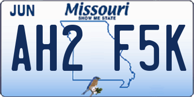 MO license plate AH2F5K