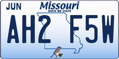 MO license plate AH2F5W