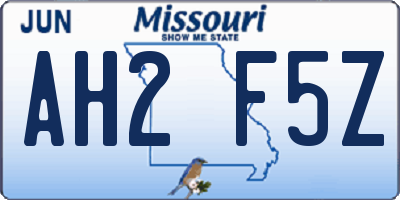 MO license plate AH2F5Z