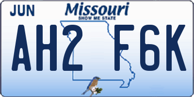 MO license plate AH2F6K