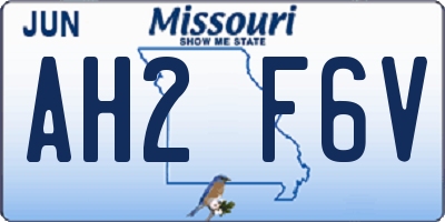 MO license plate AH2F6V