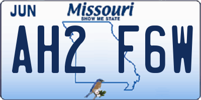 MO license plate AH2F6W