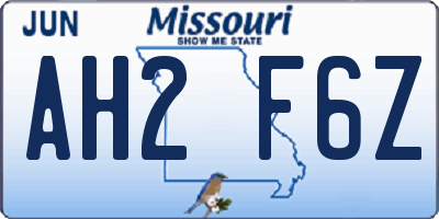 MO license plate AH2F6Z