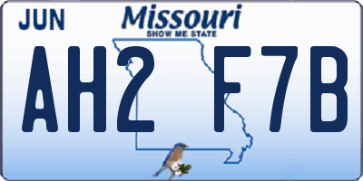 MO license plate AH2F7B