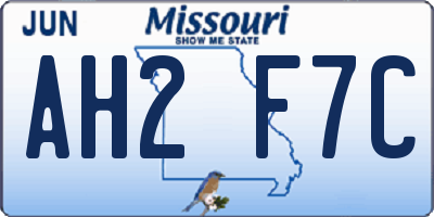 MO license plate AH2F7C