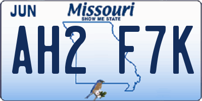 MO license plate AH2F7K