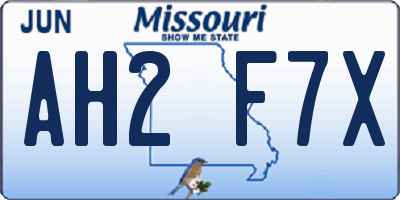 MO license plate AH2F7X