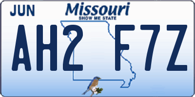 MO license plate AH2F7Z