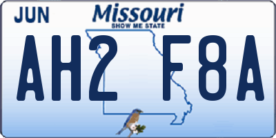 MO license plate AH2F8A