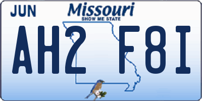 MO license plate AH2F8I