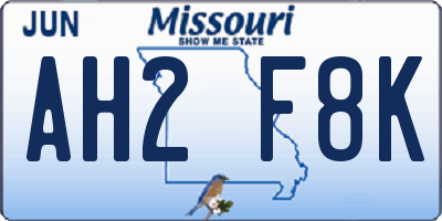 MO license plate AH2F8K