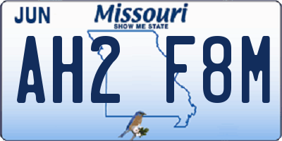 MO license plate AH2F8M