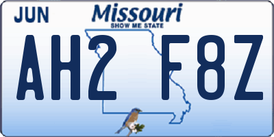 MO license plate AH2F8Z