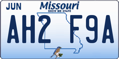 MO license plate AH2F9A