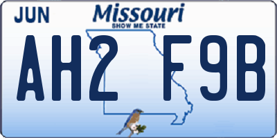 MO license plate AH2F9B