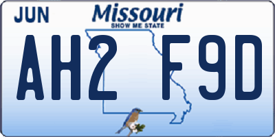 MO license plate AH2F9D