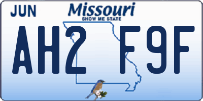 MO license plate AH2F9F