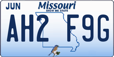 MO license plate AH2F9G