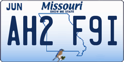MO license plate AH2F9I