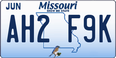 MO license plate AH2F9K