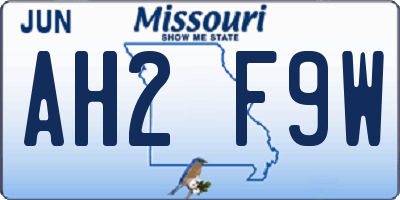 MO license plate AH2F9W