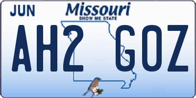 MO license plate AH2G0Z