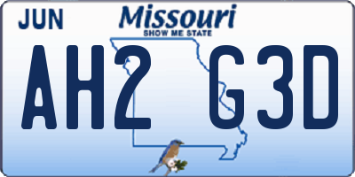 MO license plate AH2G3D