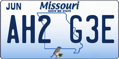 MO license plate AH2G3E