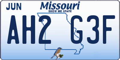 MO license plate AH2G3F