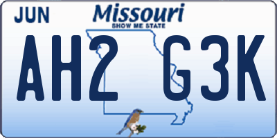 MO license plate AH2G3K