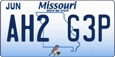 MO license plate AH2G3P