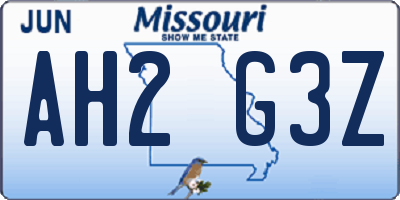 MO license plate AH2G3Z