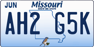 MO license plate AH2G5K