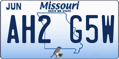 MO license plate AH2G5W