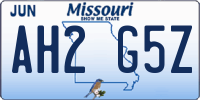 MO license plate AH2G5Z